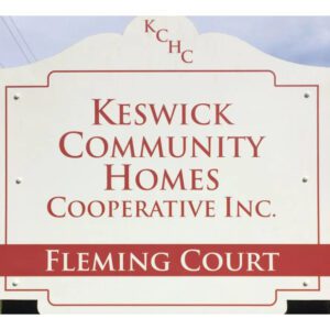 A sign that says keswick community homes cooperative inc. Fleming court